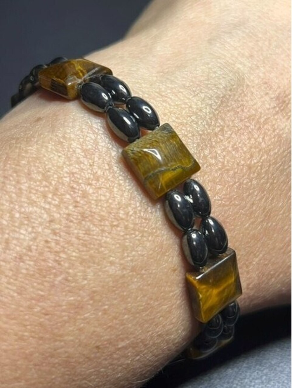 B6372 Tiger's Eye Hematite Magnetic Beaded   Bracelet Gemstone Energy 7.75" Mens